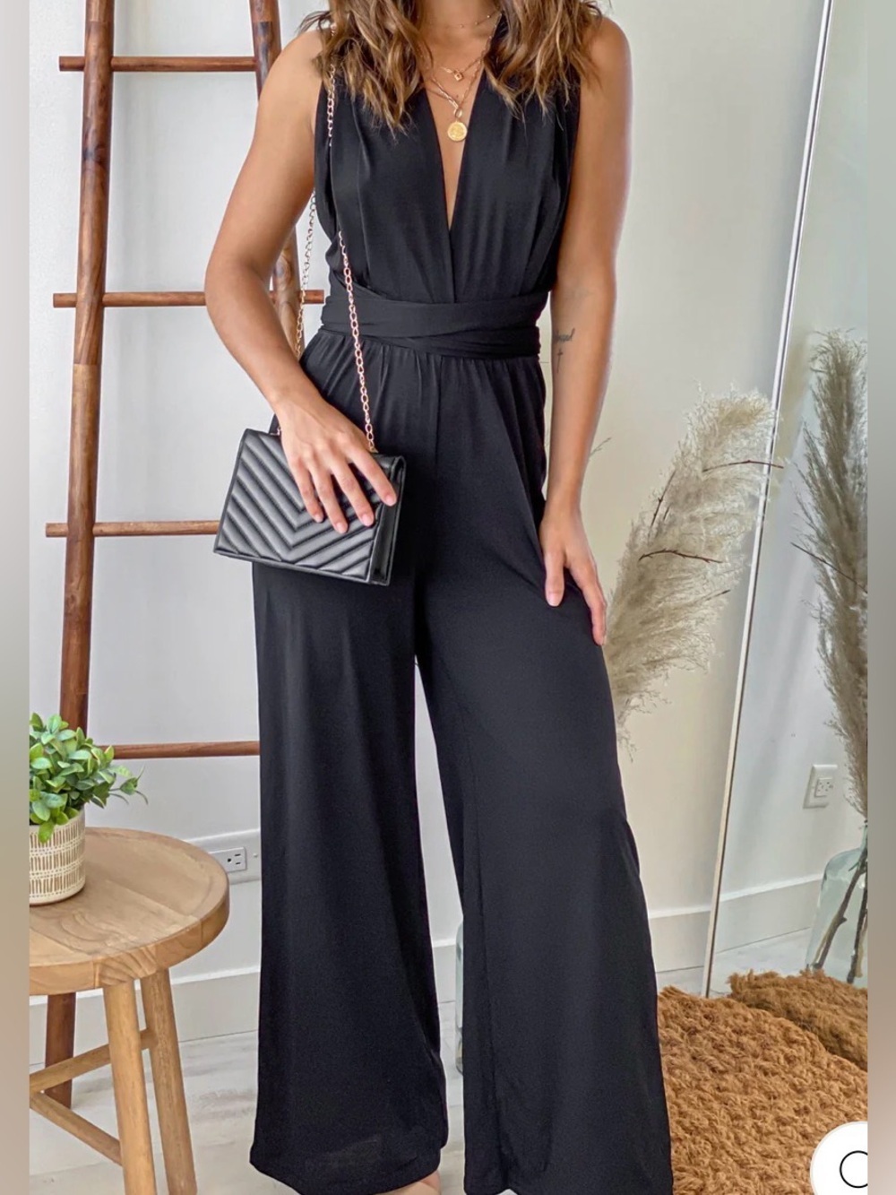 Revamped Black Multi Tie Jumpsuit size small